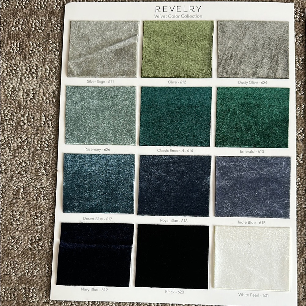Revelry Swatch Collection in Green and Blue Tones - Satin, Tulle and Velvet
